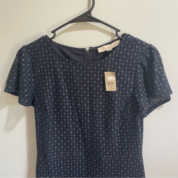 LOFT Navy Lace Short Sleeve Eyelet Dress Women’s Spring Summer Floral Blue - Picture 2 of 12